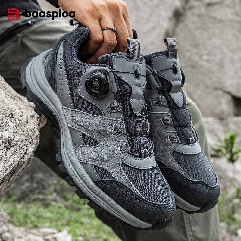 Baasploa Men Hiking Shoes Non-Slip Wear Resistant Outdoor Climbing Walking Shoes for Men Comfort Inner Cotton Outdoor Sneakers