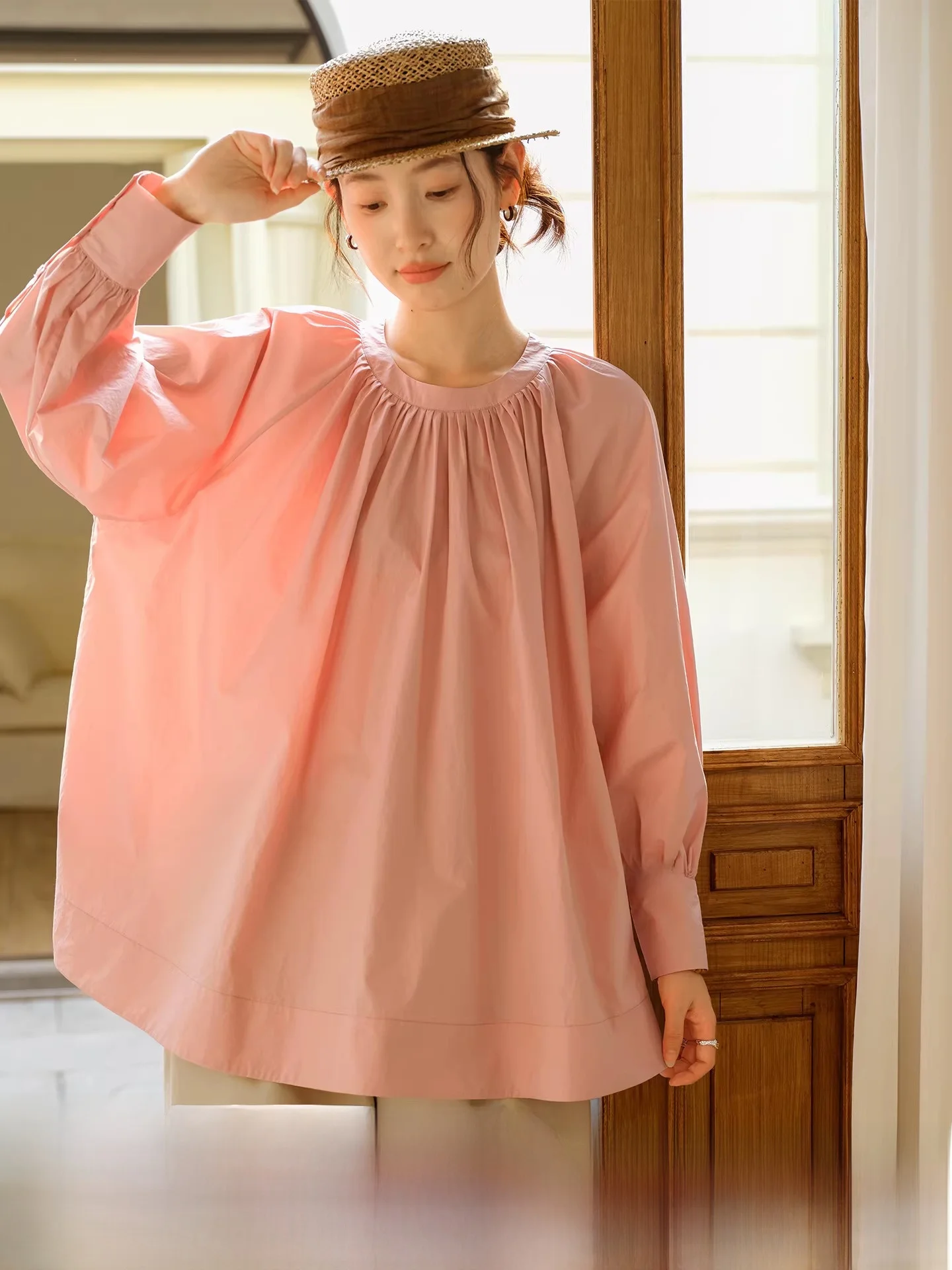 

Limited Time Offer High Densi Long Velvet Cotton Women's irt with Court Sve Casual Sle Loose Fit Spring Faion