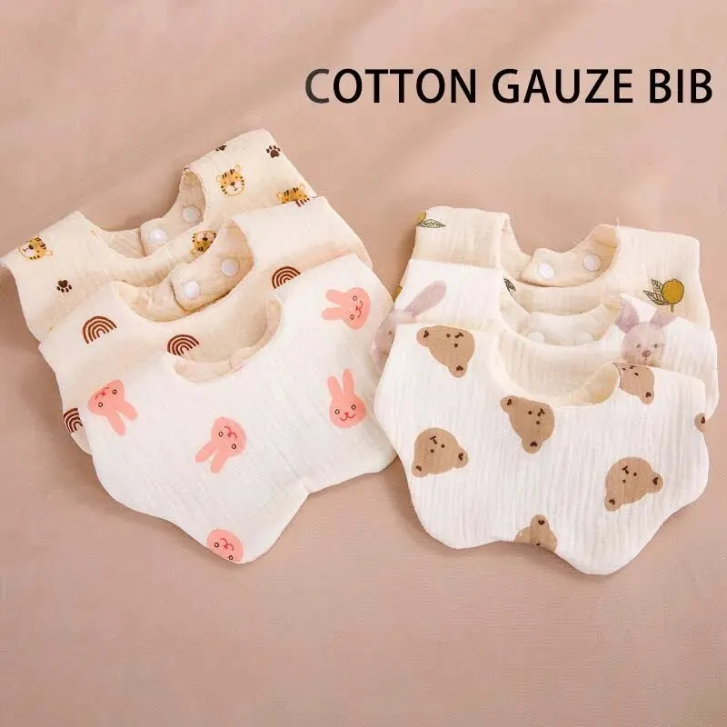 Wholesale Pure Cotton Printed Six-layer 360 Rotatable Baby Feeding Bibs Toddler Saliva Towel Infant Gauze Baby Bib