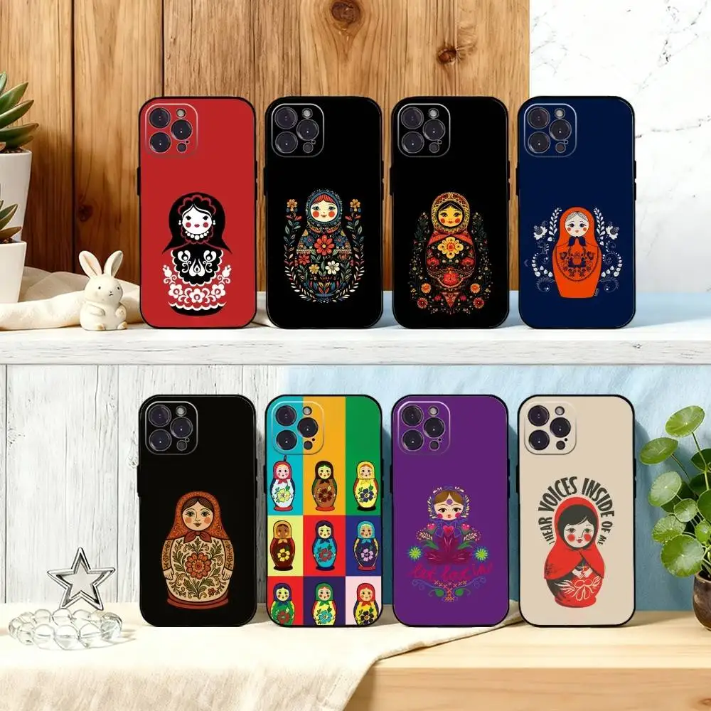 

Russian Art Matryoshka Phone Case For iPhone17,16,15,14,13,12Plus,Pro Max,XS,5G Soft Silicone Black Cover