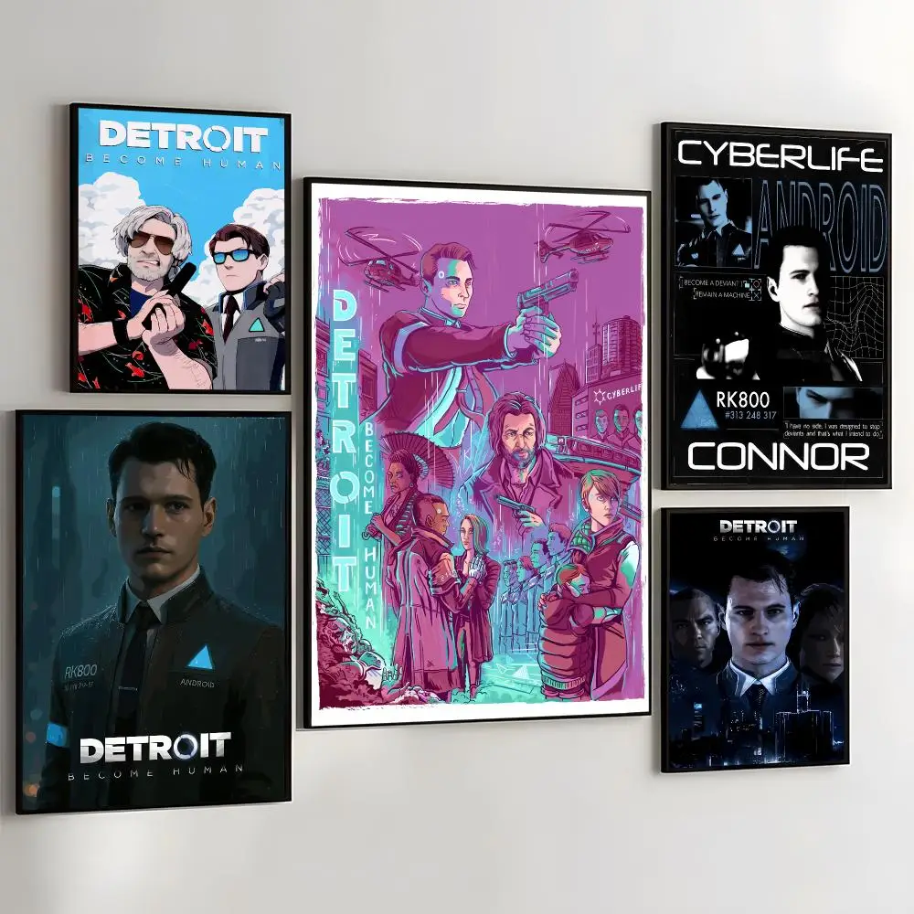 D-Detroit Become H-Human Painting Calligraphy Self Adhesive Wall Art Waterproof Print For Bedroom Living Hallway Home Decor