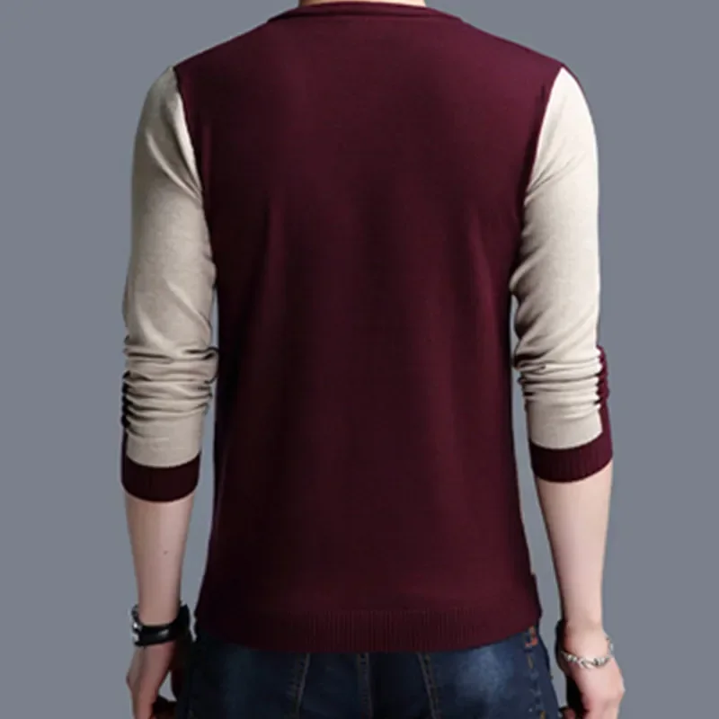 Maglione da uomo di marca Primavera Autunno da uomo a maniche lunghe Sweate O-Collo Edited Camicia in maglia Sottile Hit Color Slim Maglioni da uomo