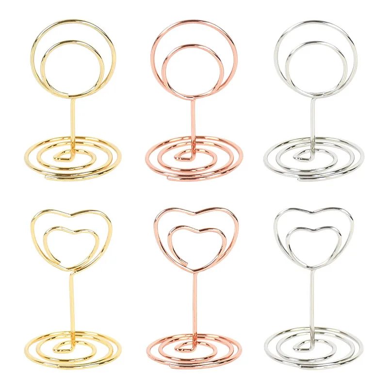 10/20Pcs Heart Round Shape Metal Card Holders Table Number Holders Photo Stands Holder Memo Clip Wedding Birthday Party Supplies