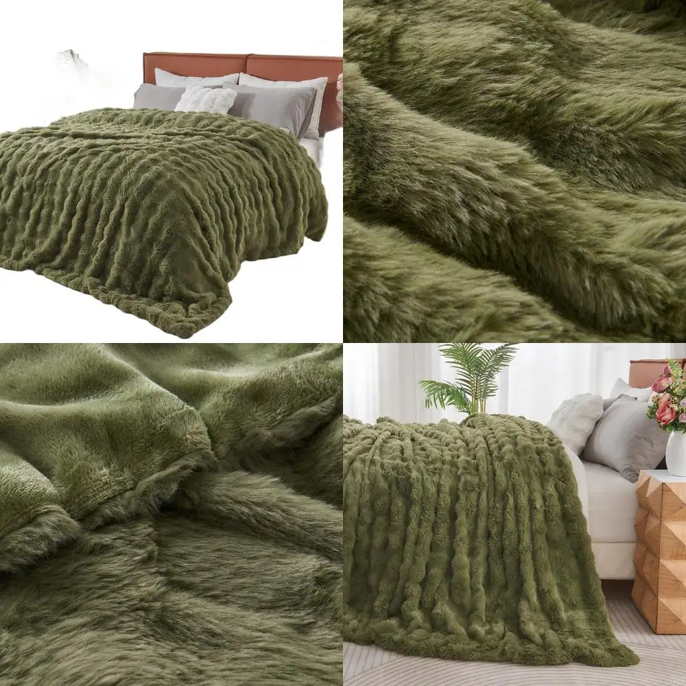 

Luxurious Dark Green 800 GSM Faux Fur Throw Blanket, Plush Cozy, 90x90 Inches