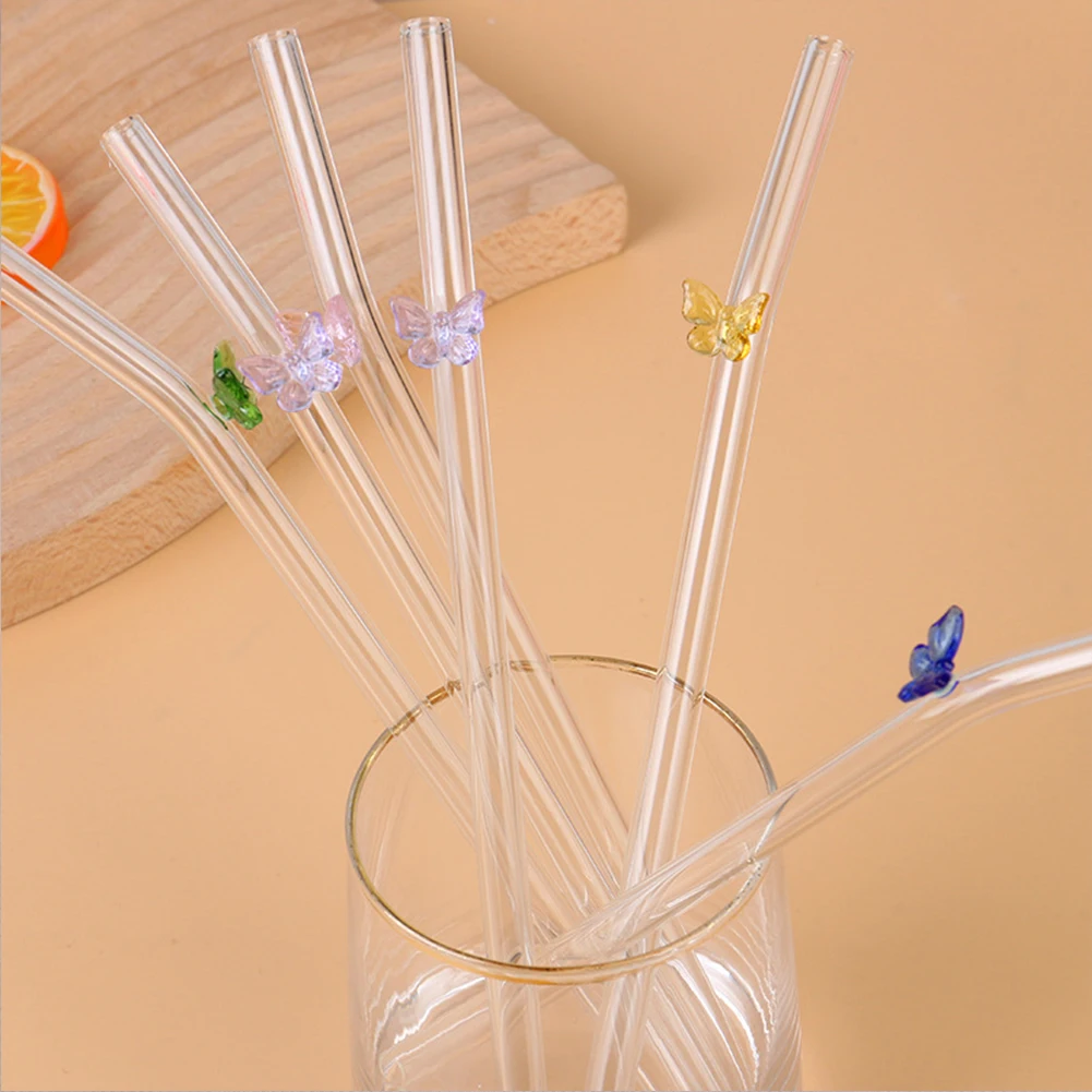 Reusable Glass Straws With Butterfly Eco Friendly Drinking Straws With Clean Brush For Smoothies Cocktails Bar 2023 New