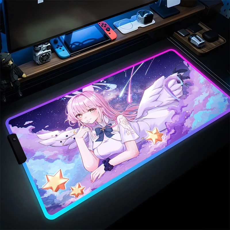 

RGB Mouse Pad PC Blue Archive Desk Mat Kawaii Anime Cute Girl Misono Mika Gamer Keyboard Pad LED Gaming Accessories HD Mousepad