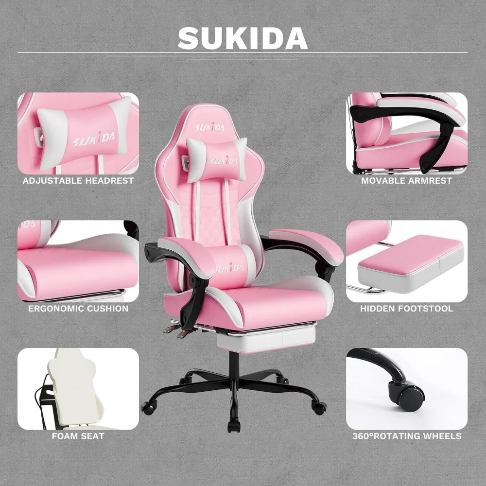 Ergonomic Gaming Chairs with Massage Lumbar Support, Swivel, Height Adjustable, and Headrest for Adults Comfort Gaming image 5