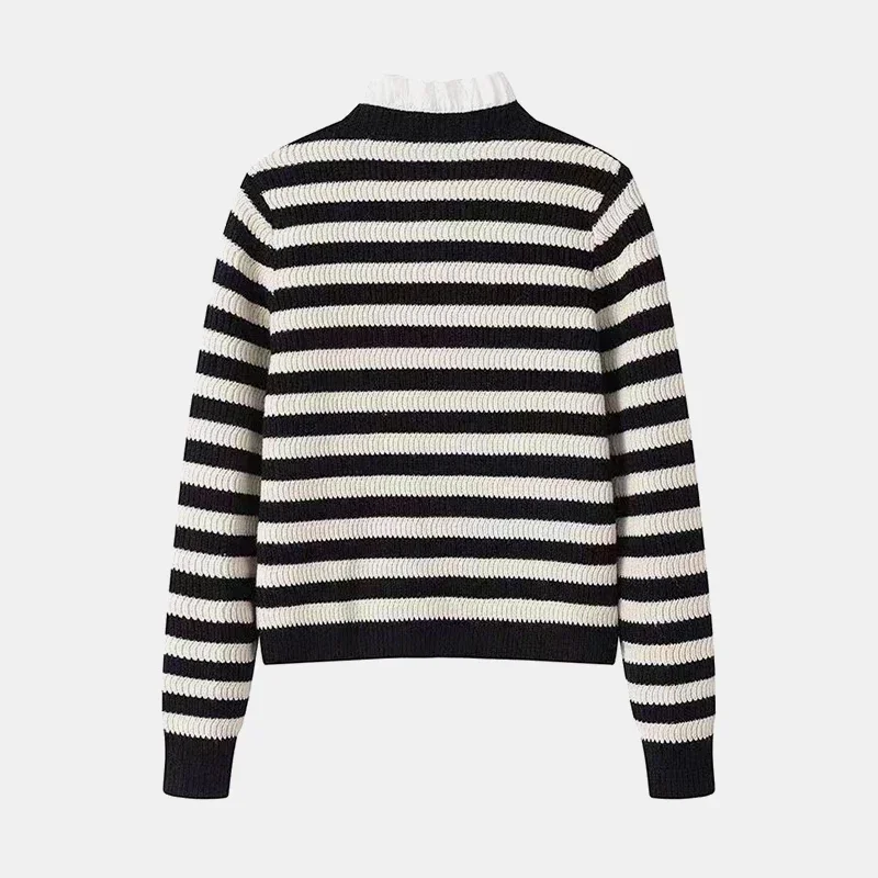 2024 Spring Classic S Letter Knit Cardigan Coat Women Stripe Sweater Ruffles Collar Tops Luxury Designer Brand Chic Y2K Clothing