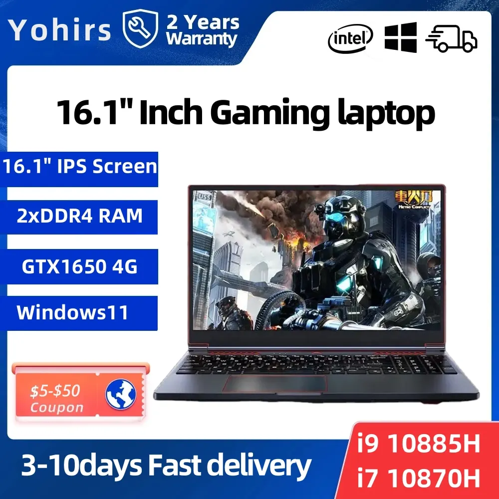 

Yohirs 10th Gen Powerful Gaming Laptop Core i7 10870H I9 10885H GTX1650 4G 16.1 Inch IPS Computer Portable Business Notebook