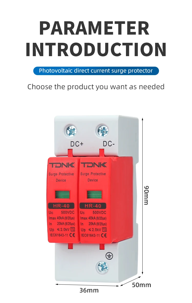Überspannungsschutzgerät der TDNK DC2P-Serie 500 V 600 V 800 V 1000 V für den Blitzschutz des Photovoltaik-Solarsystems – Detail 14