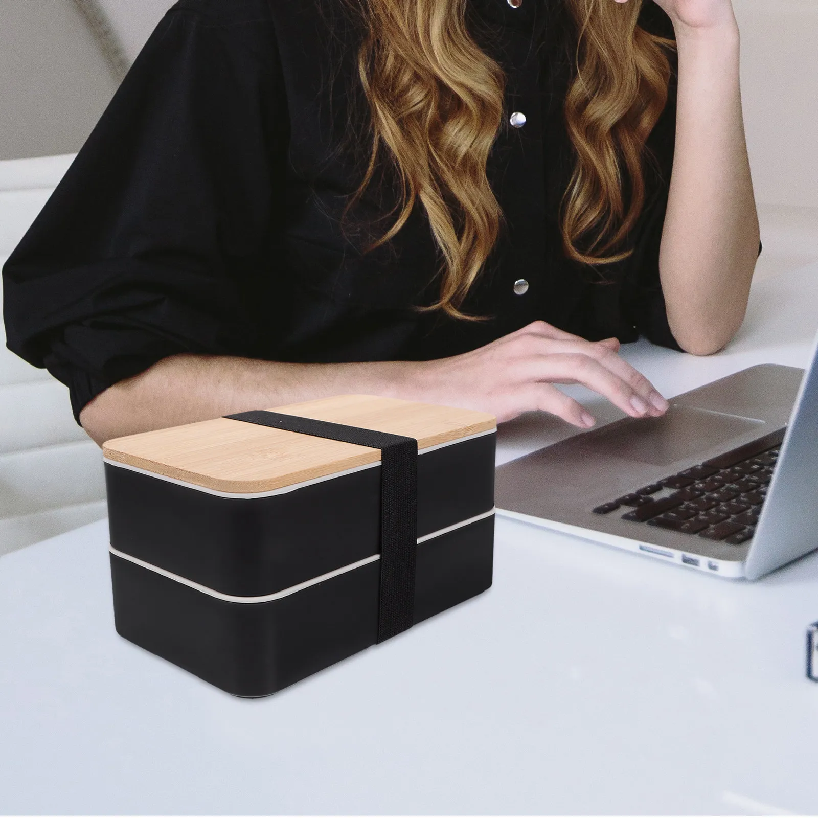 1Set Insulated Bento Lunch Box Stackable Leakproof 2-Tier 1000Ml Food Container for Office School Lightweight Portable Wood