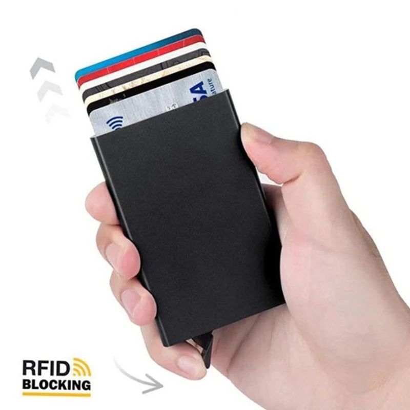 RFID Aluminium Männer 6 Karten fächer Brieftasche Karten halter Geldbörse Männer Business schlanke dünne Smart Wallet Kreditkarten inhaber Fall Notiz halter