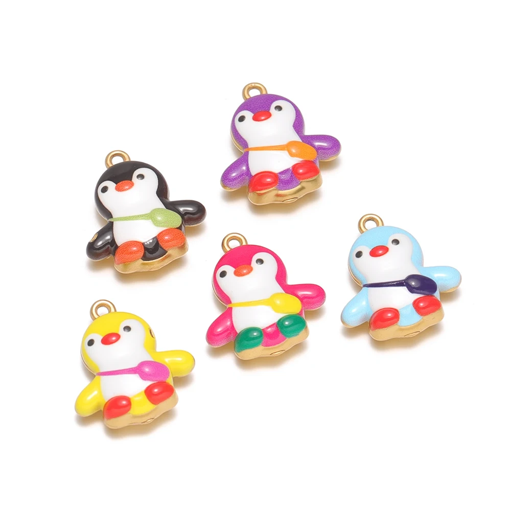4pcs Stainless Steel Colorful Enamel Penguin Pendant Necklace Charms for  Bracelet Earrings Making DIY Children Jewelry Findings