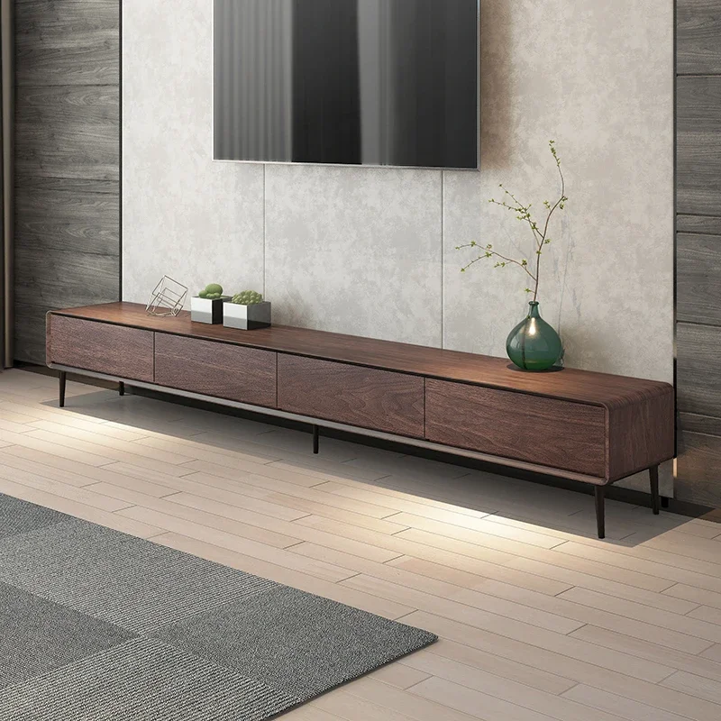 Italian minimalist coffee table TV cabinet combination modern minimalist living room small unit walnut color TV cabine