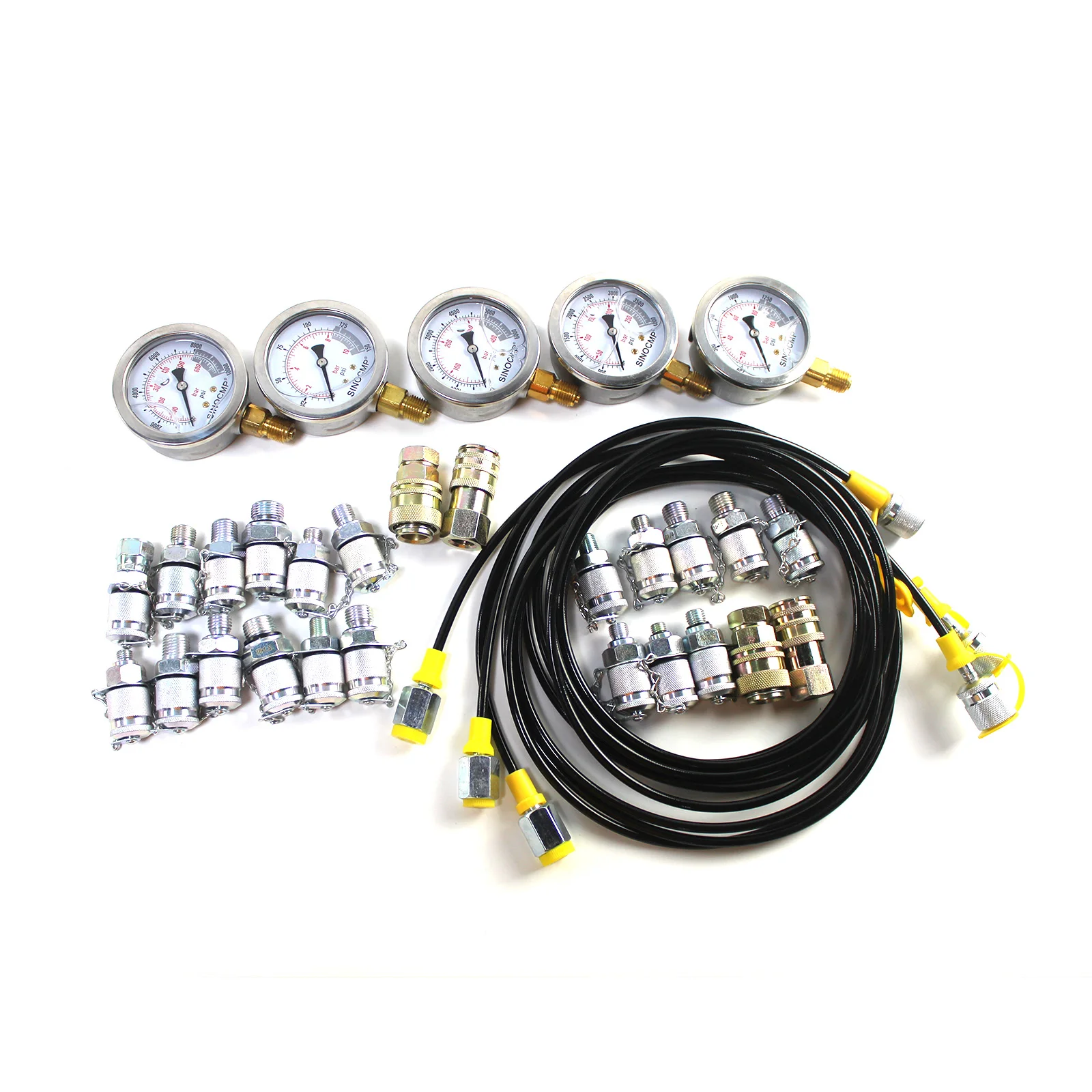 Hydraulic Pressure Test Kit For Komatsu Excavator Quick Connector with 5 Gauges,3 Test Hoses and 24 Couplings Excavator Car Part