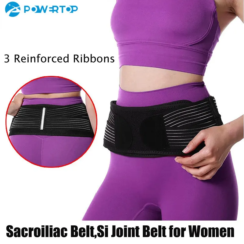 Belt with Three Reinforced Ribbons Sacroiliac Brace Lumbar Lower Back Adjustable Compression Belly Hip & Pelvic Relief Pain