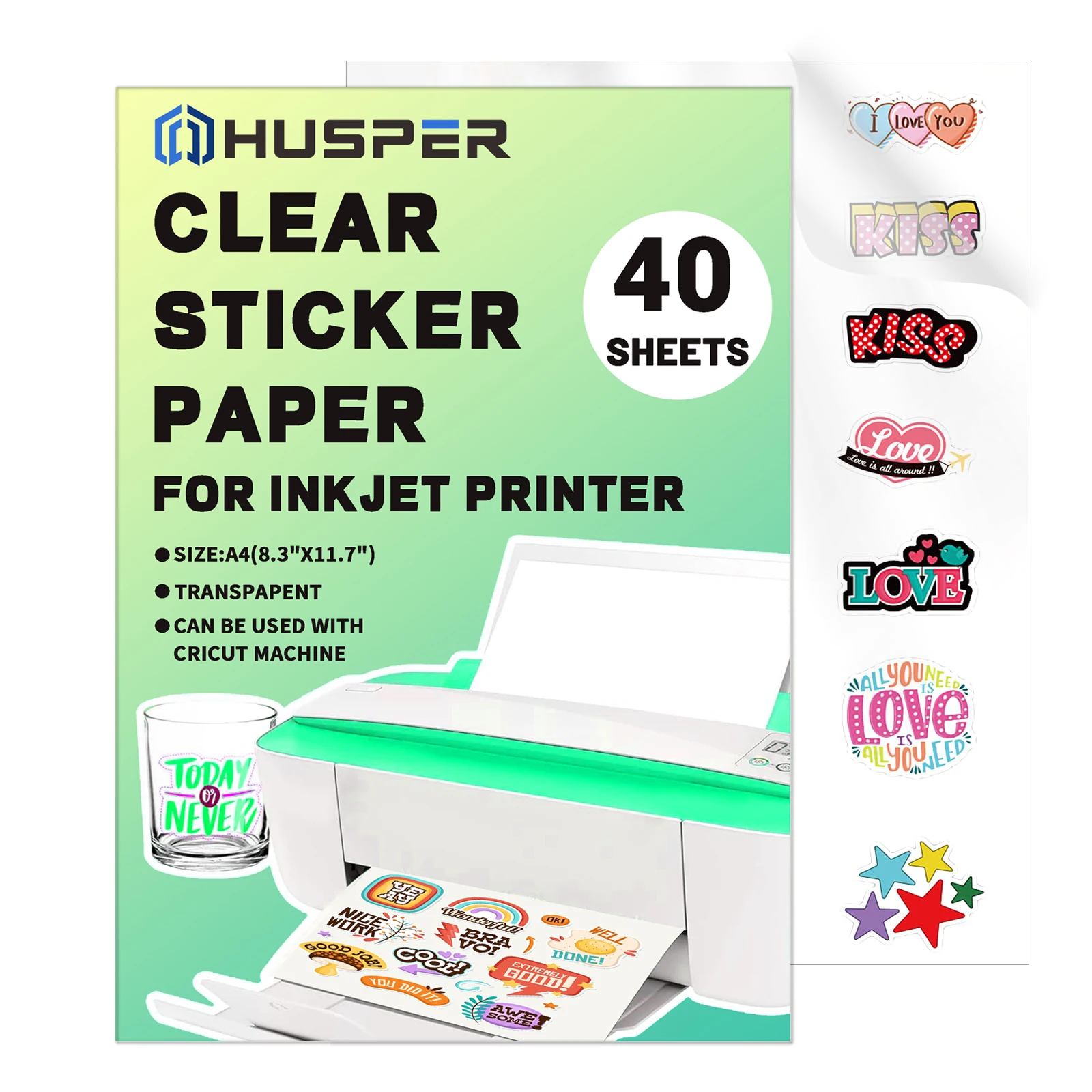 A4(8.3x11.7 Inch) Size Printable 10/20/40 Sheets Vinyl Sticker Paper Transparent No-waterproof, Clear Decal Paper Self-Adhesive