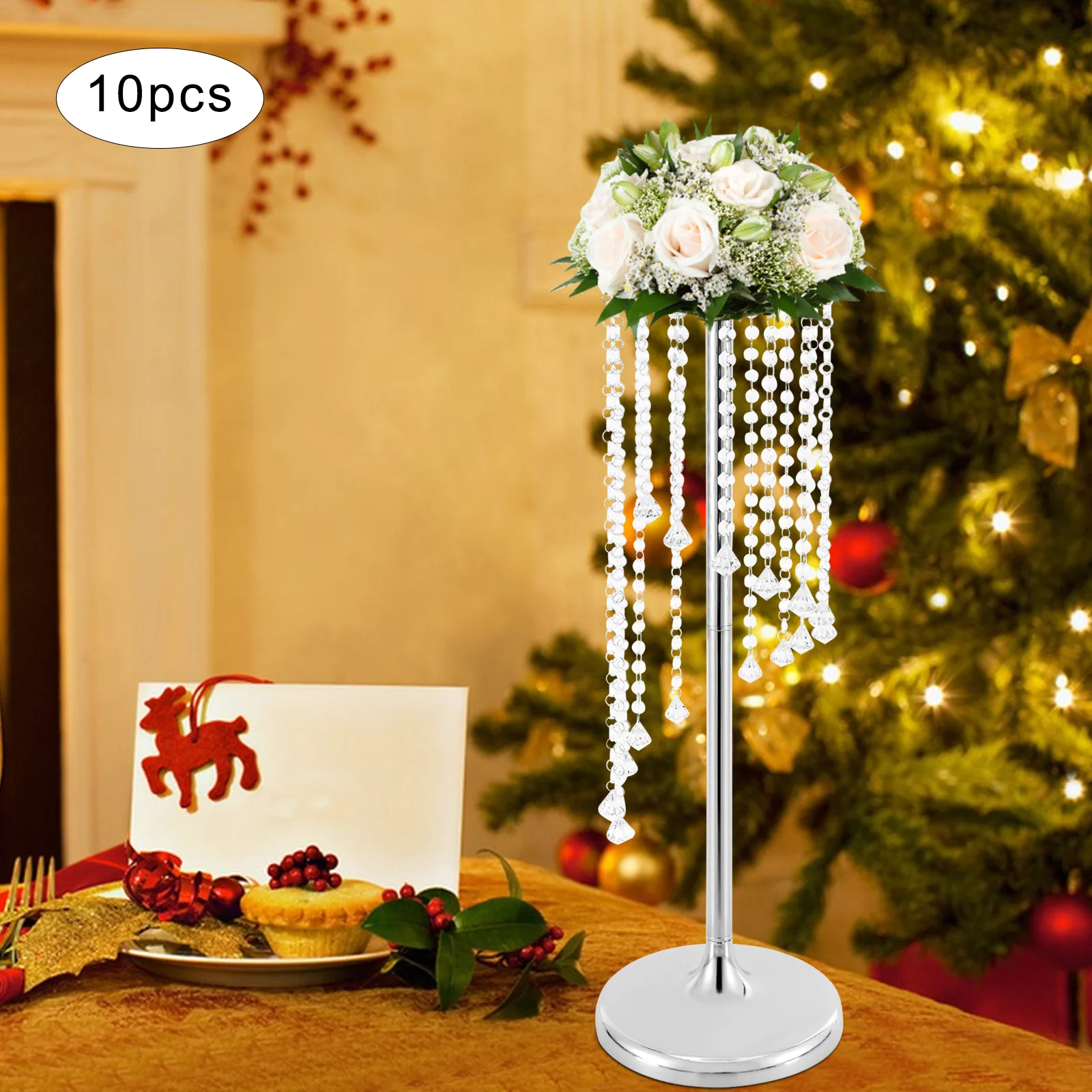 

10Pcs Wedding Centerpiece Crystal Flower Stand 27.5" Elegant Metal Flower Stand for Party Table Decoration