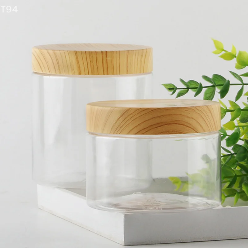 Home Plastic Seasoning Bottle 200/300/400/500/800/1000ml Empty Clear Pet Jars Containers With Imitation Wood Texture Lids Jar