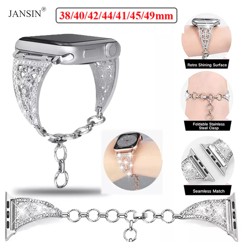 

Luxury Diamond Strap For Apple Watch Series 10 46mm 42mm Metal Bracelet For iWatch 9 8 7 45mm 38 41mm 40mm 44mm Ultra2 49mm Band