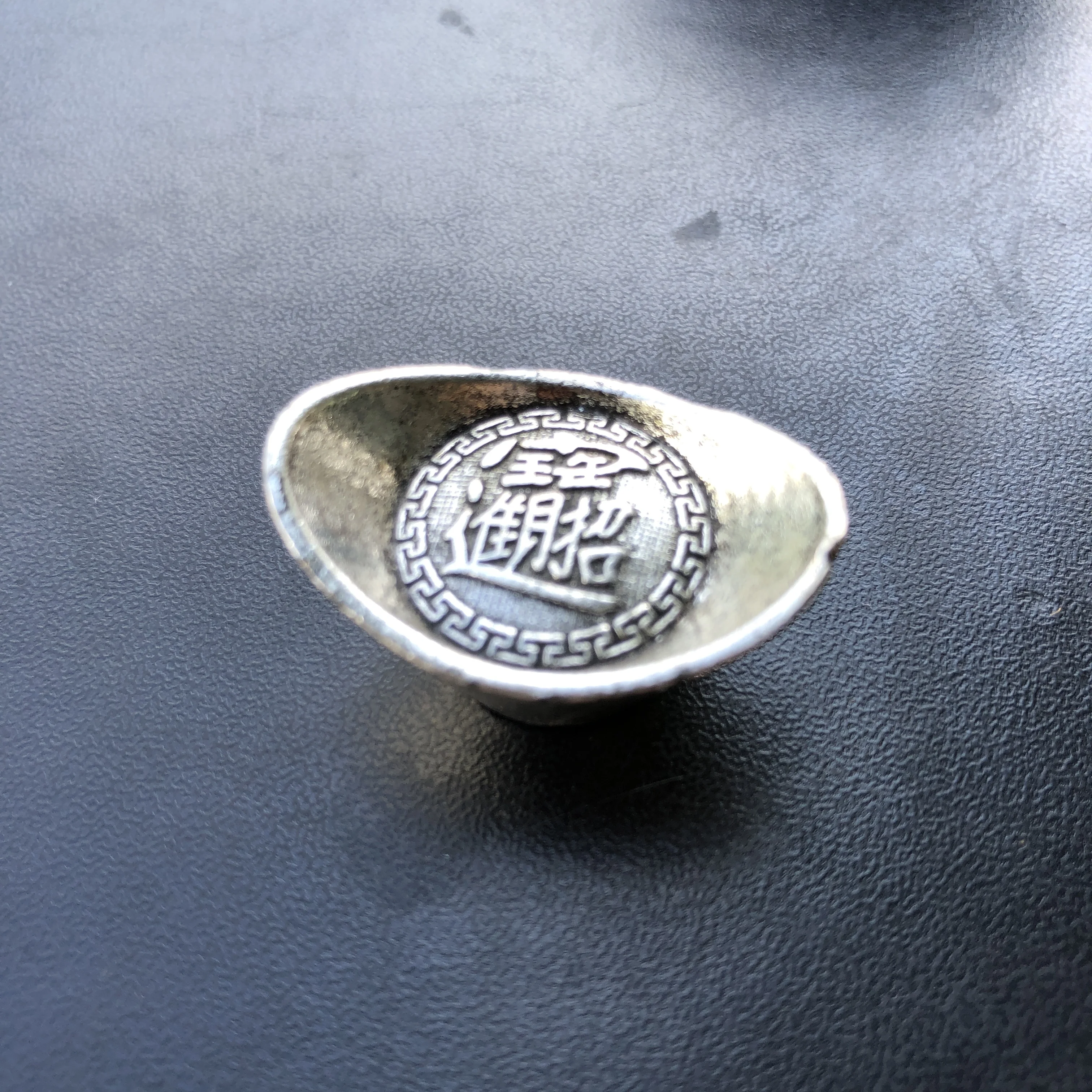 Vintage Chinese Silver Ingot Yuanbao Ornament, Qing Dynasty Style Wealth Attracting Feng Shui Decor, Bring Luck Treasure Collect