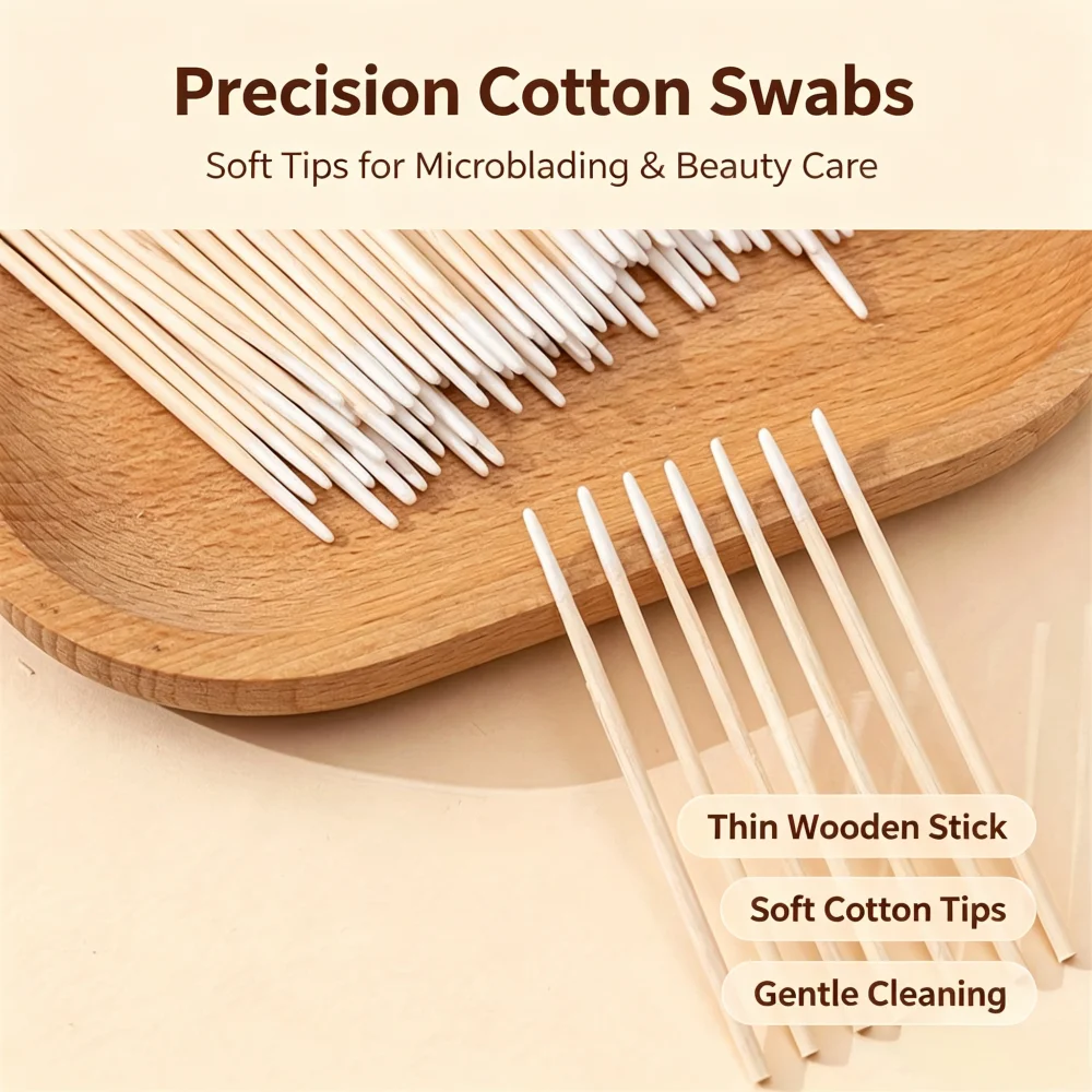 0cm Pointed Cotton Swabs, Fine Tip Wooden Stick Cotton Buds Lint‑Free for Microblading, Makeup Correction, Ear Cleaning,Pet Care
