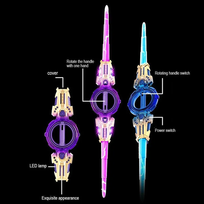 Juguete al aire libre espada giratoria brillante Flash multicolor luz LED brillo espada de Cosplay juguete fiesta familia juguete interactivo para niños adultos