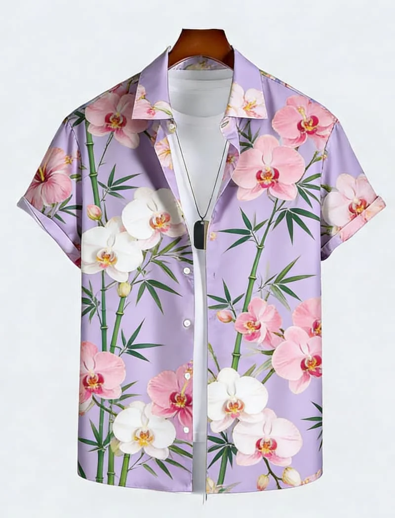 

Men's Casual Summer Tropical Print Short Sleeve Shirt, Stylish Daily Wear for Holiday, Beach & Urban Street Style