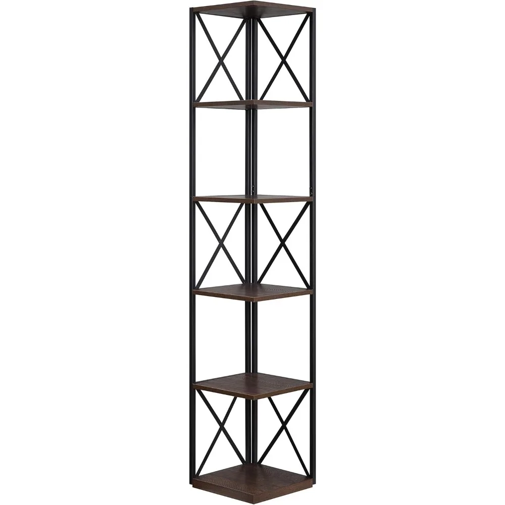 

Book Shelf 6-Tier Industrial Wall Corner Bookshelf Bookcase Display Storage Rackwith Living Room Furniture Home