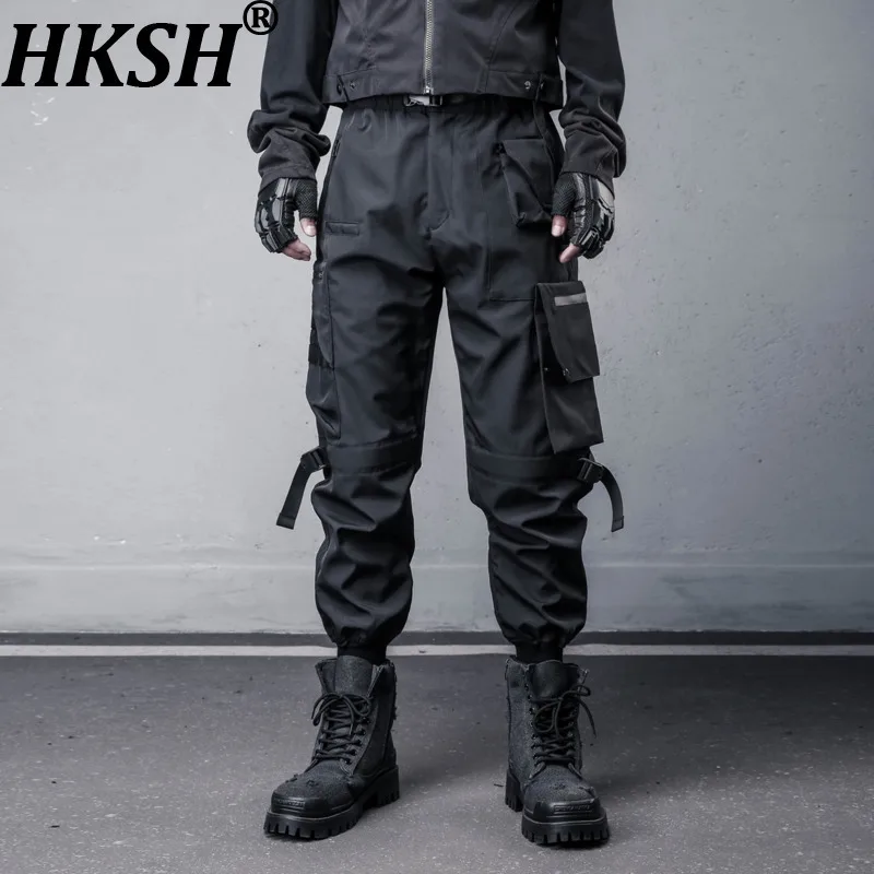 

HKSH весна осень новые мужские темные брюки-карго с несколькими карманами модные функциональные шикарные повседневные брюки в стиле сафари Techwear Design HK11920