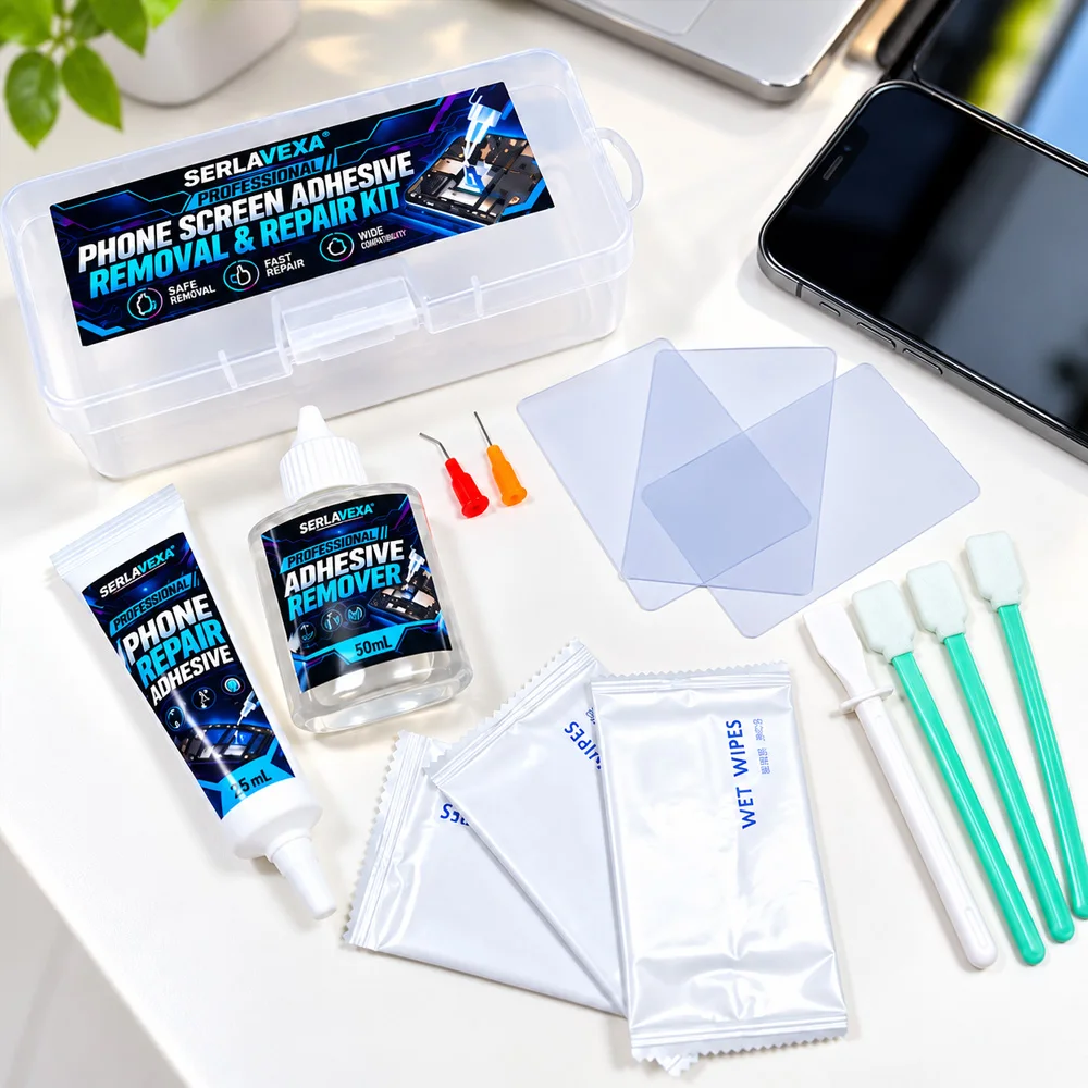 2026 Upgraded Phone Screen Repair Kit, Adhesive Glue & Remover Set with Opening Picks, Wet Wipes, Cleaning Swabs and Tips