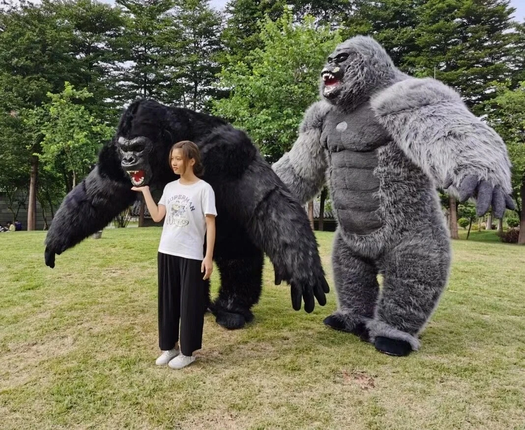 Kostum Gorilla Tiup Jumpsuit Cosplay Pertunjukan Warna Hitam Abu-abu Putih Pertunjukan Pesta Pertunjukan Tari Peraga Panggung