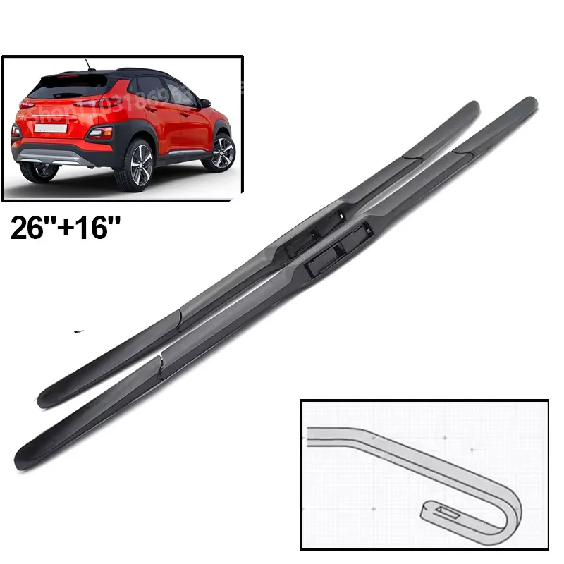 

Wiper Front Wiper Blades Set For Hyundai Kona 2017 - 2023 Windshield Windscreen Window Rain Brushes 26"+16"