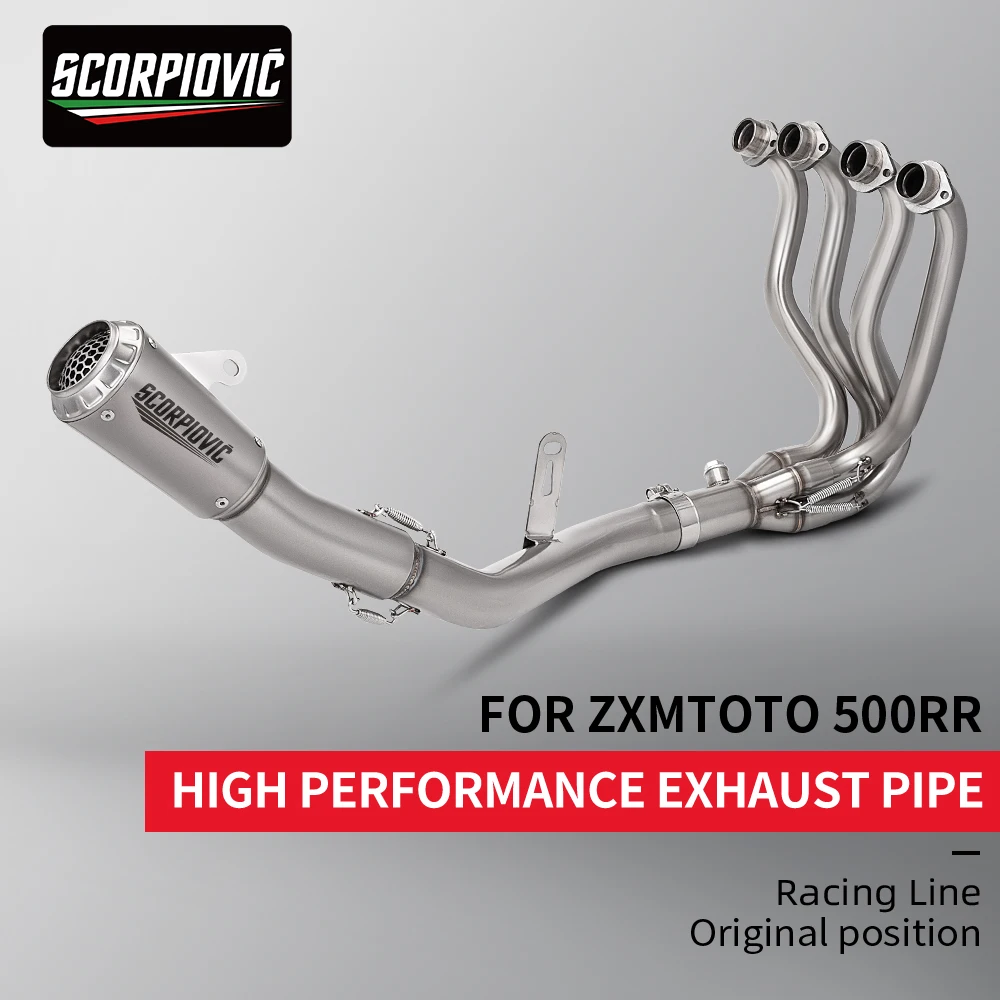 For ZXMOTO 500RR ZX500RR Stainless Steel Full System Exhaust Front Link Pipe Slip On Muffler Kit Direct Fit Bolt-On