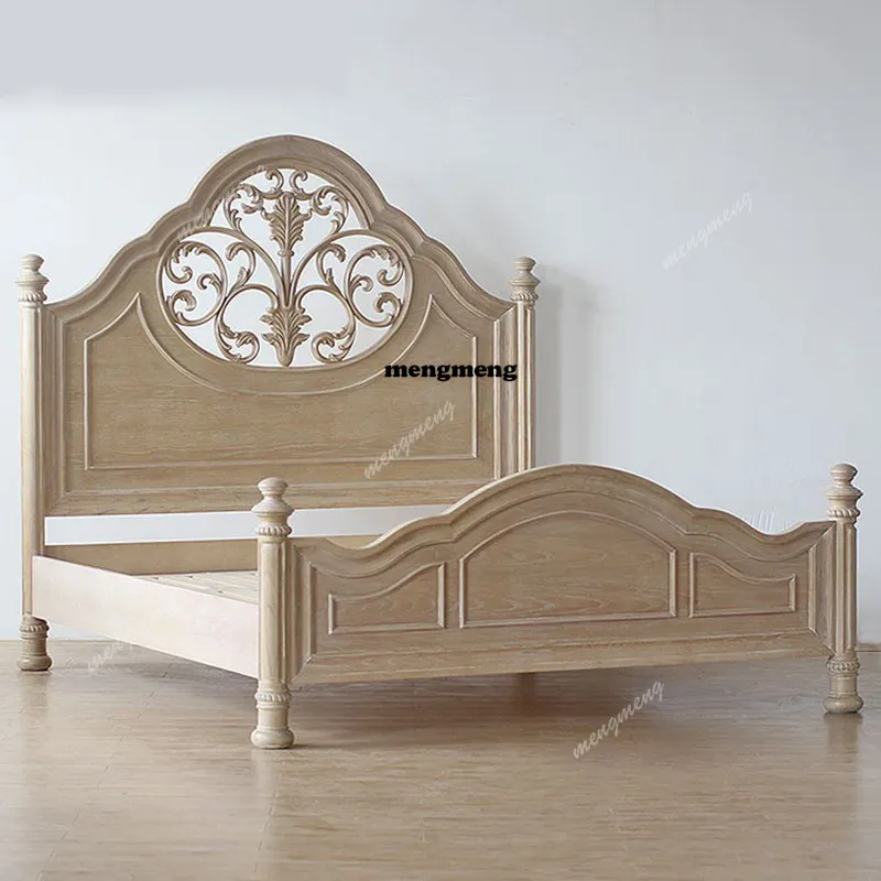 

French country solid wood 1.8 meters double bed master bedroom carved American bed retro villa furniture customization
