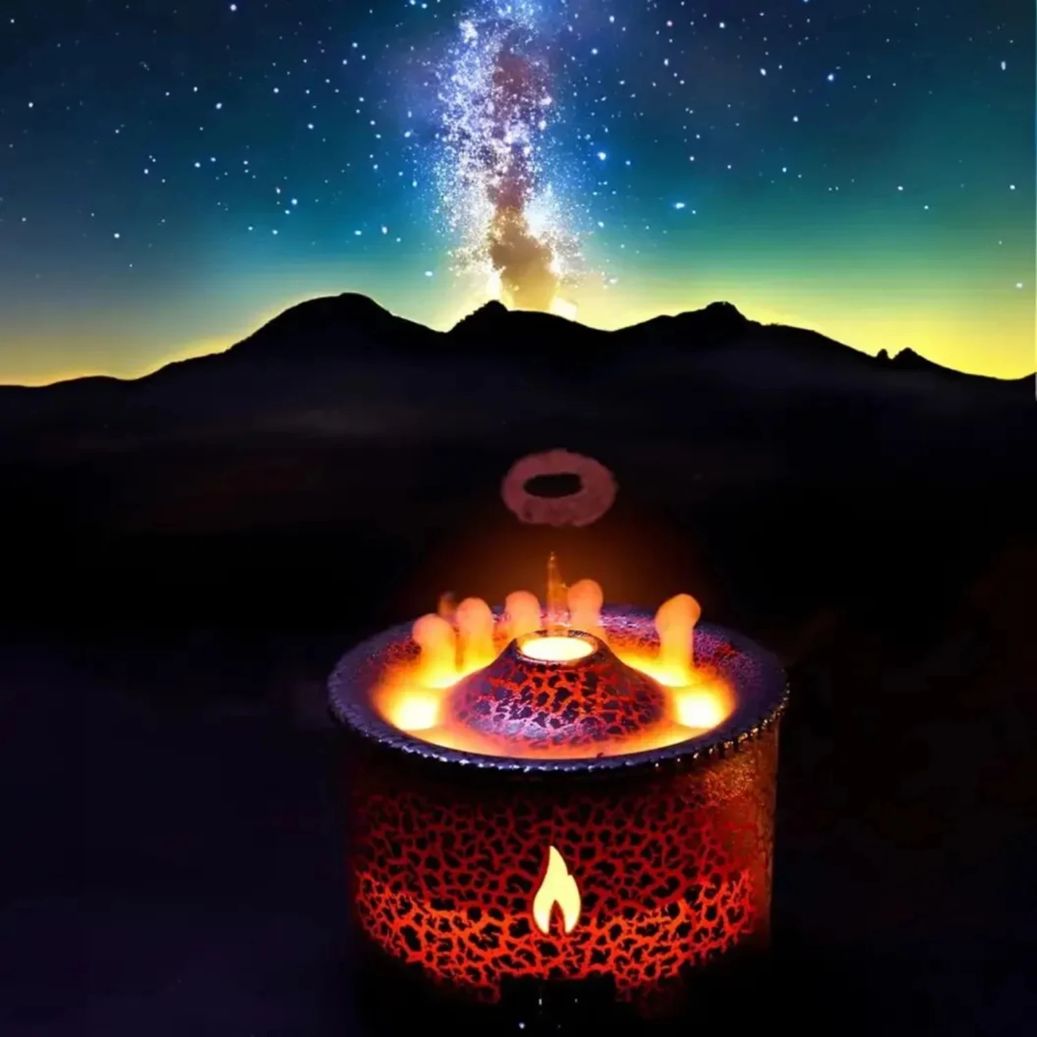 

Portable 360ml Cute Volcanic Flame Essential Oil Air Humidifier with Romantic Smoke Ring Night Light Lamp Fresh Fragrance