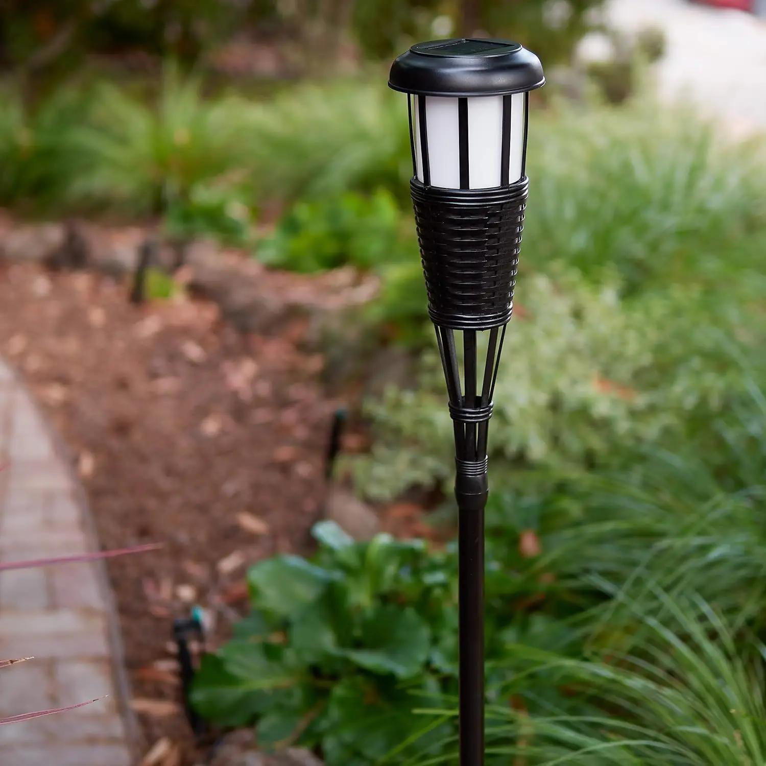 FLTORCH2-B Solar-Powered LED Outdoor Torches, Black, 2-Pack