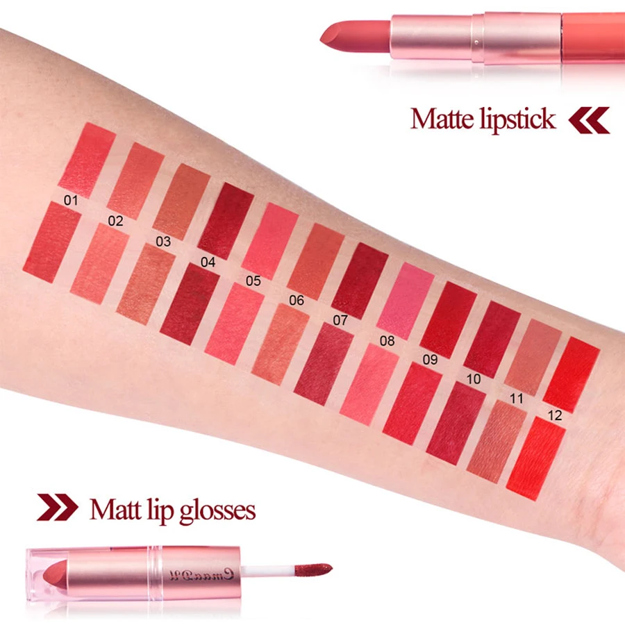 3-Pcs Long Lasting Velvet Matte Lipstick Double Head Lip Gloss Non-stick Cup Lip Gloss Tint Plumper Waterproof Lipstick Makeup