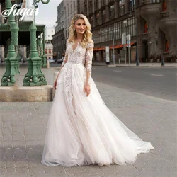 Long Sleeve Boho Wedding Dresses V Neck Backless Ivory Lace Appliques Beach Bridal Gowns Bohemian Wedding Dresses Custom Made
