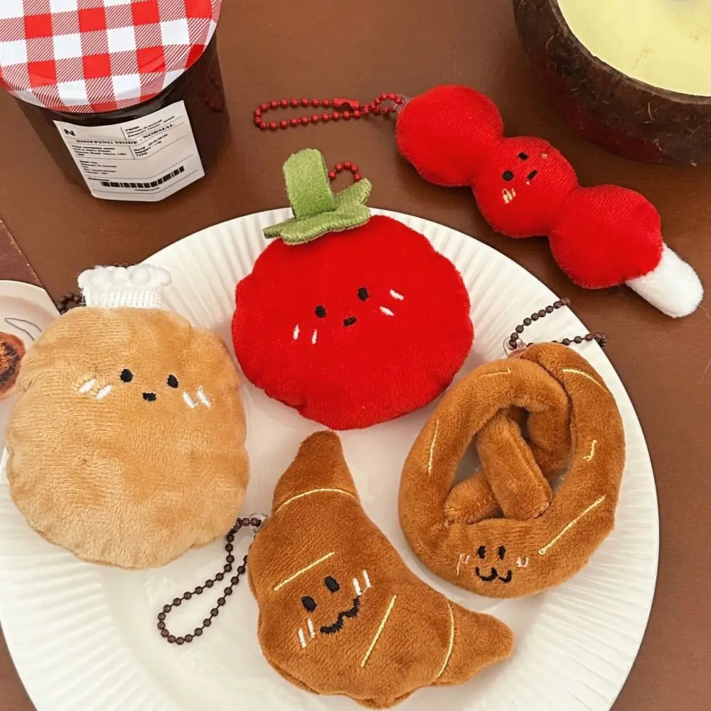 Fashion Cartoon Food Plush Keychain Decoration Croissant Tomato Plush Key Chain Toys Plush Stuffed Bag Pendant Hanging Accessory