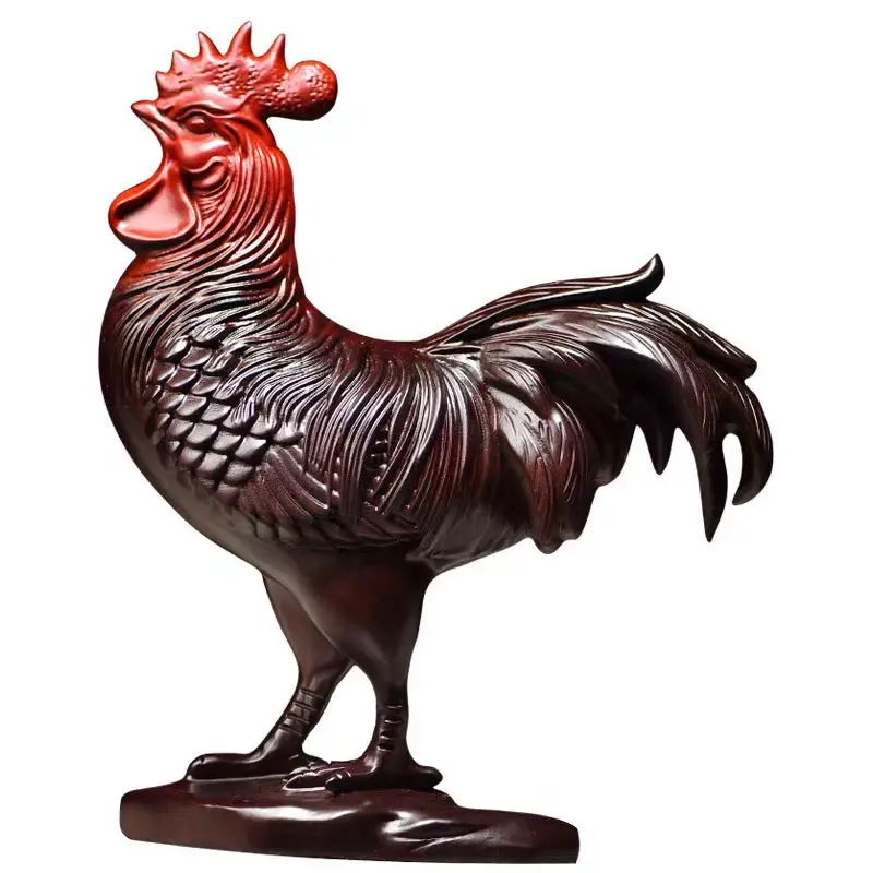 Black sandalwood chicken ornament mascot zodiac solid wood carving home living room decoration mahogany