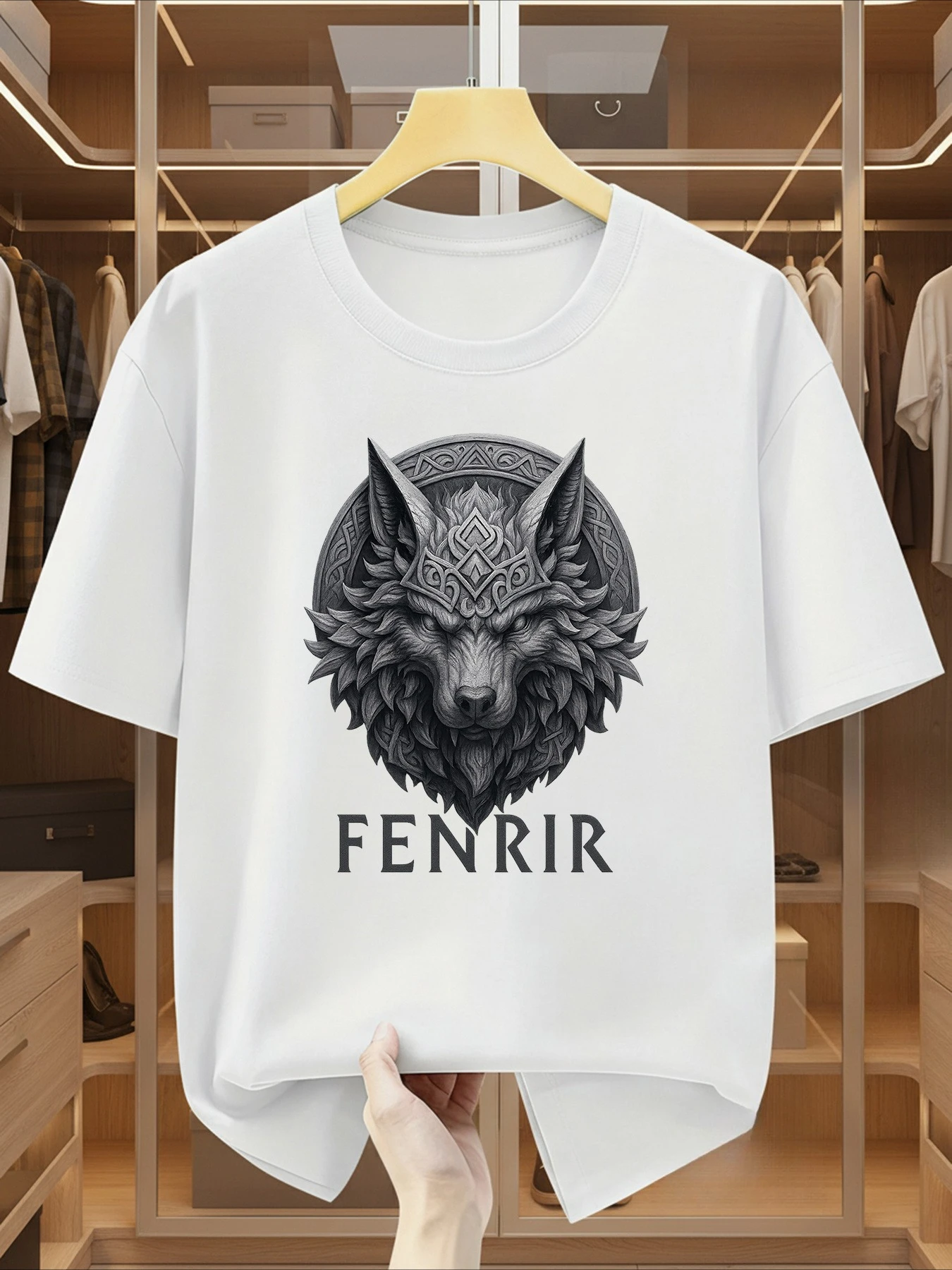 Novelty Norse Mythology Giant Wolf Fenrir Funny Men's T Shirt Women Cotton Tee Casual Summer Oversized Loose Top Short Sleeve
