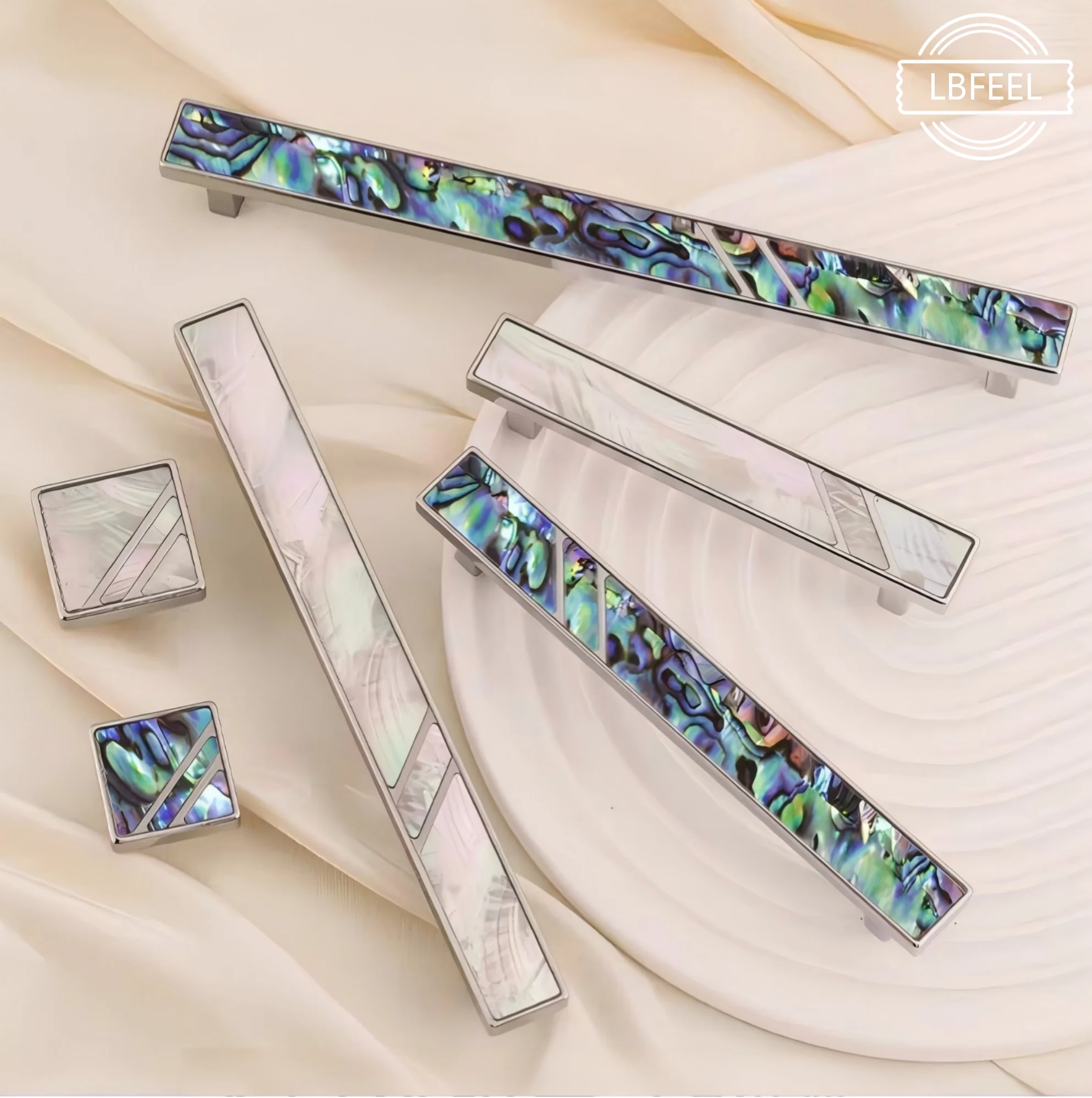 Luxury Abalone Shell Drawer Pull Natural Mother of Pearl Shell Dresser Handle Solid Brass Chrome White Green Square Knobs LBFEEL