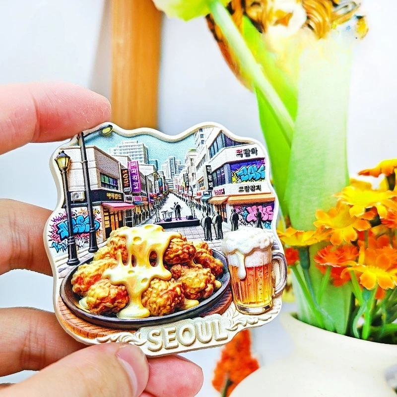 Seoul Chicken Beer Fridge Magnet - Lively 3D Street Food Souvenir Unique Korean Nightlife Gift for Travel & Kitchen Decor