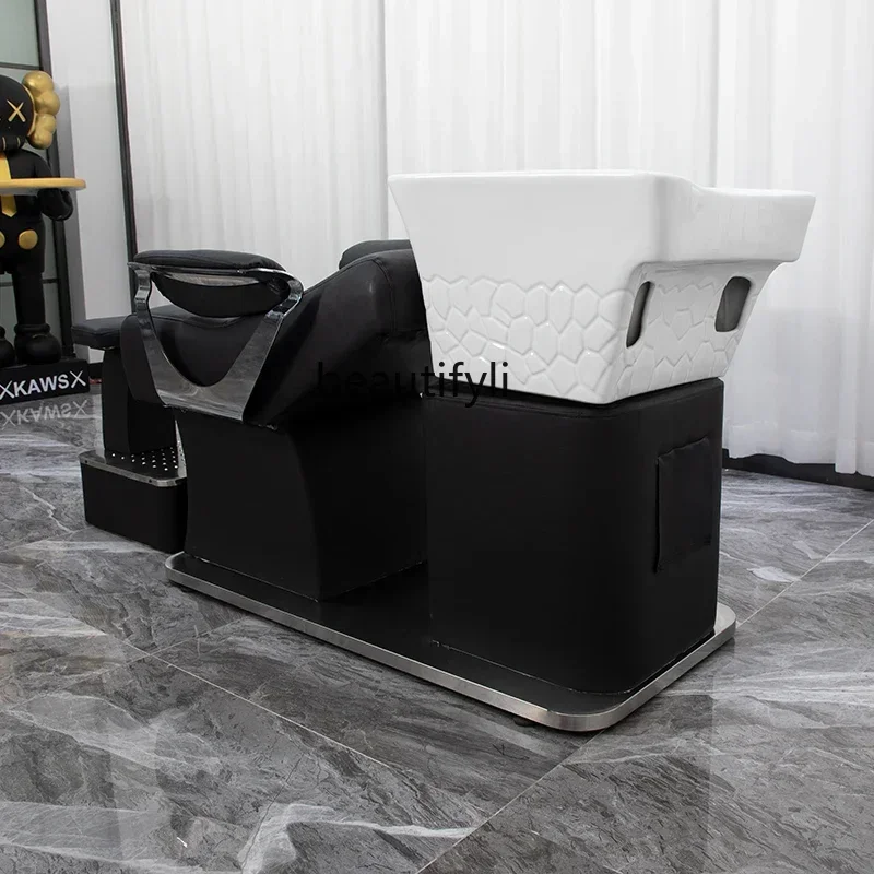 09 Half Shampoo Chair Hair Saloon Dedicated Flushing Bed Massage Couch Hair Salon Ceramic Basin