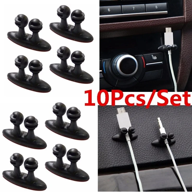 10Pcs/Lot Car Wire Cord Cable Holder Tie Clips Line Fixer Organizer Drop Adhesive USB Cable Car Clip Accessories