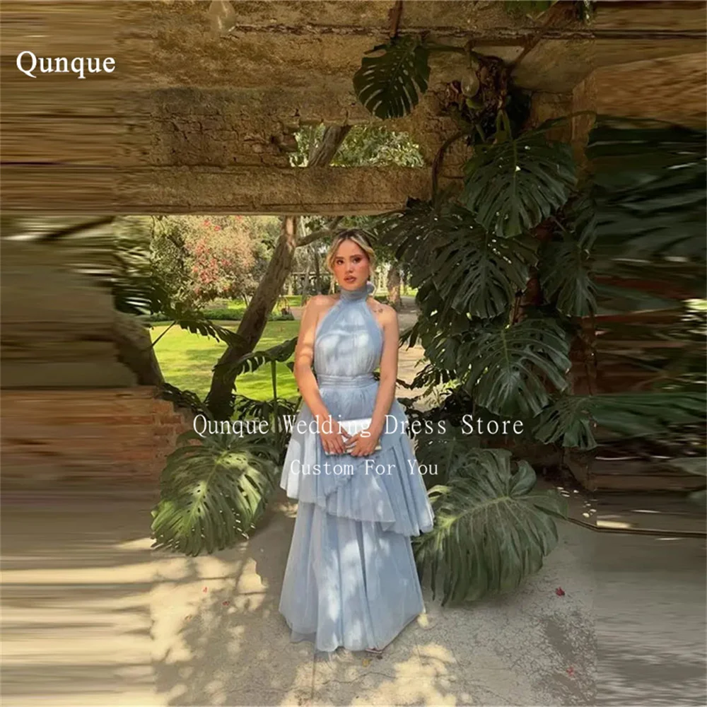 

Qunque Long Prom Dresses 2026 Halter Backless Vestido Casamento Tiered Women's Fashion Sleeveless Evening Gowns Customized
