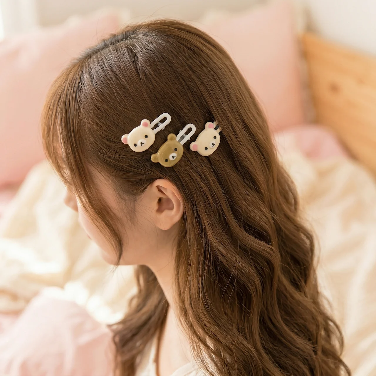 Niedliche Bären-Haarspangen 4er-Set - Koreanischer Stil Kawaii Bären-Haarklammern für Mädchen und Frauen - Rosa Braune Bären-Haaraccessoires Geschenk – Detail 2