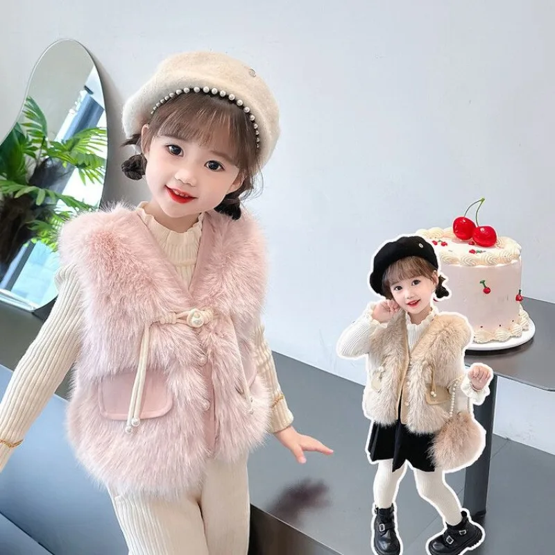 

Kids Baby Vest Girls' Vest Autumn Winter Faux Fur Coat For Toddlers Girl Thin Velvet Soft Waistcoat Girls Costumes 1-6Y N16