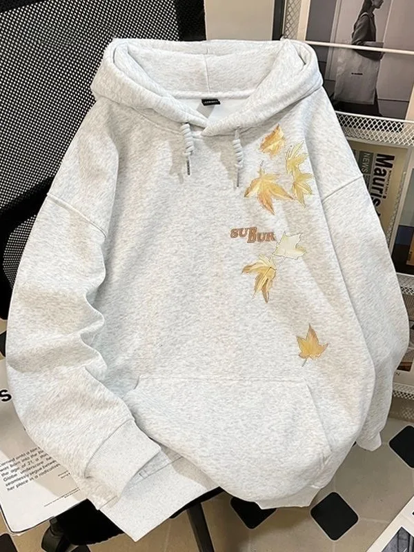 

Новая женская толстовка с принтом кленового листа 2025 года: повседневная, в американском стиле, весенне-осенняя, модная, свободная верхняя одежда в уличном стиле